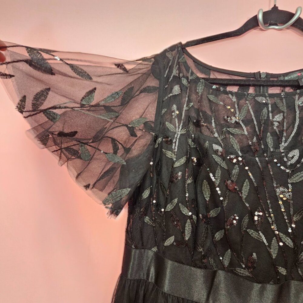 NWT Ever Pretty Black A-Line Tulle Sequin Flutter Sleeve Gown Long Formal Dress - Picture 5 of 11